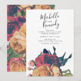 Elegant Röd ros Blommigt Botanical Boho Bröllop Inbjudningar