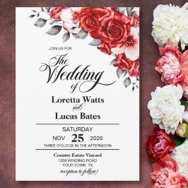 Elegant Röd ros Blommigt Bröllop Inbjudningar
