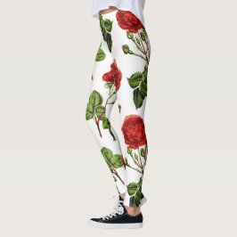 Elegant Röd ros Blommigt Flowers Mönster | Leggings