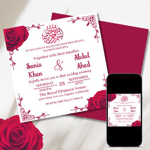 Elegant Röd ros Blommigt islamisk muslimsk Bröllop Inbjudningar