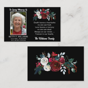 Elegant Röd ros Blommigt Memorial Prayer Card Visitkort