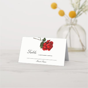 Elegant röd ros blomsterbröllop bord nummer placeringskort