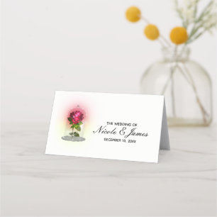 Elegant röd ros blomsterbröllop bord nummer placeringskort