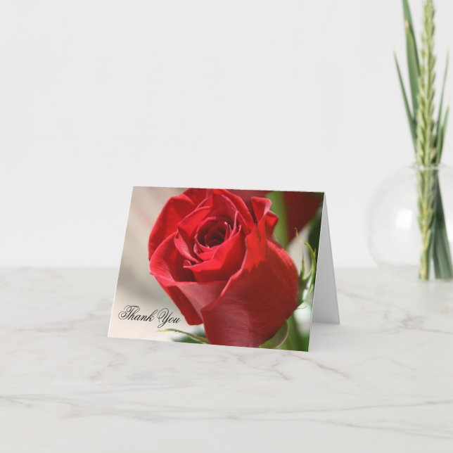 Elegant röd ros blomsterbröllop tackkort (Framsida)