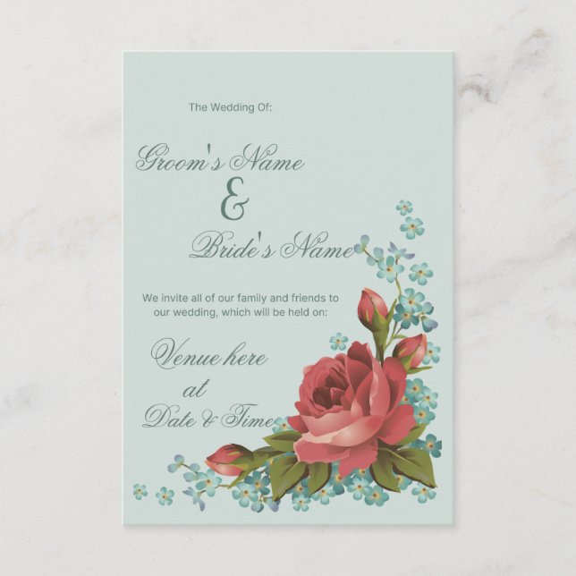 Elegant röd ros & blomsterbröllopsinbjudan inbjudningar (Framsida)