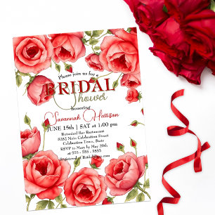 Elegant röd ros blomsterkant bröllopsdusch inbjudningar