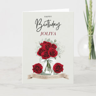 Elegant Röd ros Bouquet Birthday Helgkort