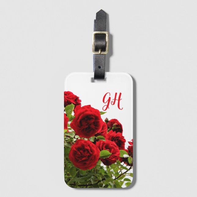 Elegant Röd ros Bouquet Monogram Bagagebricka (Framsida vertikal)