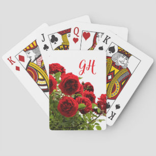 Elegant Röd ros Bouquet Monogram Casinokort