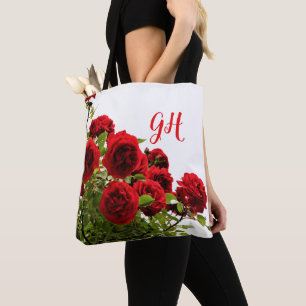 Elegant Röd ros Bouquet Monogram Tygkasse