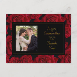 ELEGANT RÖD ROS - BRÖLLOP TACK VYKORT