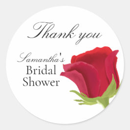 Elegant röd ros bröllopsdusch runt klistermärke