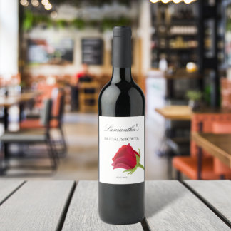 Elegant röd ros Bröllopsdusch  Vinflaska Etikett