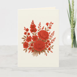 Elegant röd ros bröllopskort | Elfenben, guldblomm Inbjudan
