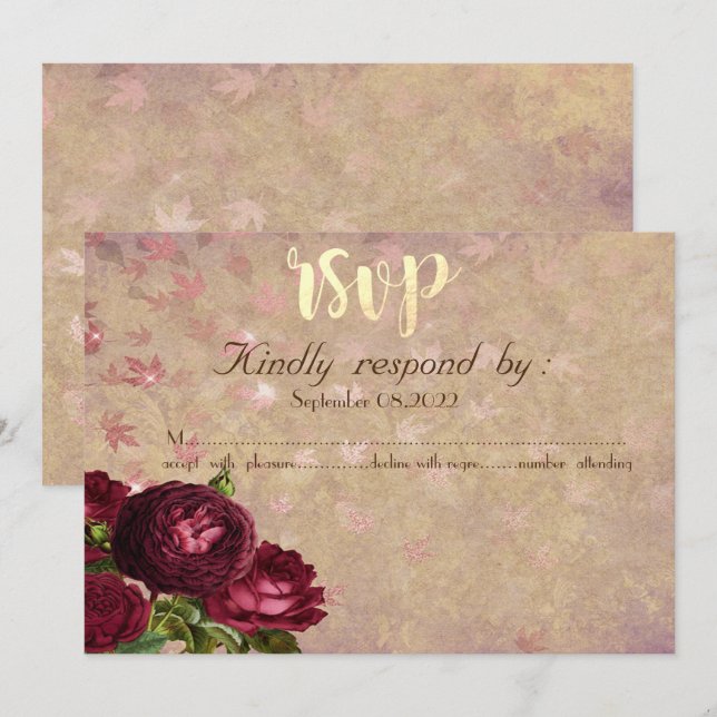 Elegant Röd ros Fallande Löv OSA Inbjudningar (Fram/baksida)