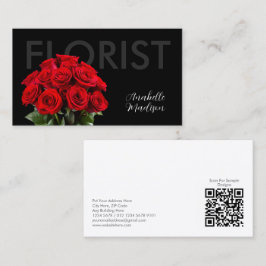 Elegant Röd ros Florist-Affärskortet på svart Visitkort