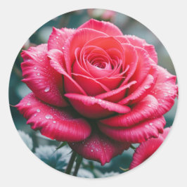 Elegant Röd ros Flower Bild Runt Klistermärke