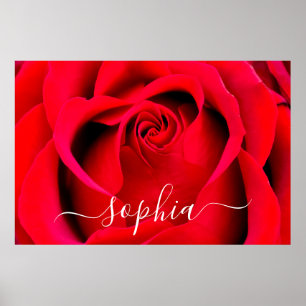 Elegant Röd ros-fototillfoto till Namn Poster