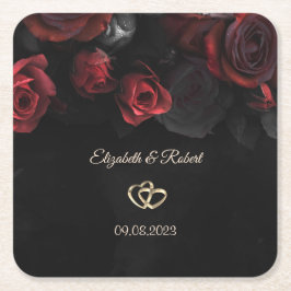 Elegant Röd ros Gothic Bröllop Underlägg Papper Kvadrat