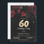 Elegant Röd ros gotiic 60 Birthday Inbjudningar<br><div class="desc">Röd ros på svart bakgrund.</div>