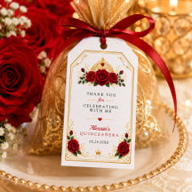 Elegant röd ros guld Quinceañera present