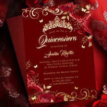Elegant Röd ros Guld Swirl Quinceanera