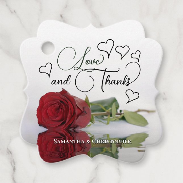 Elegant Röd ros & Hearts Kärlek & Tack Bröllop Gåvor Etiketter (Framsida)