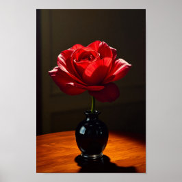Elegant röd ros i svart vas konst poster