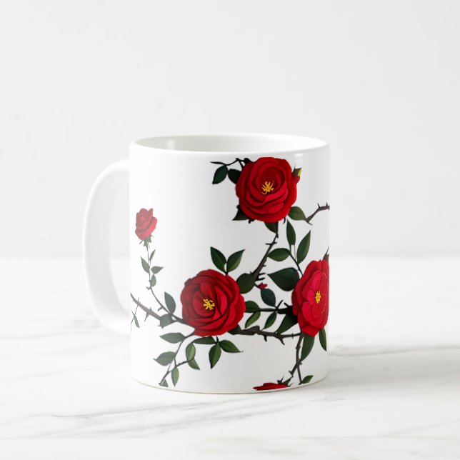 Elegant Röd ros Kaffemugg (Framsida vänster)