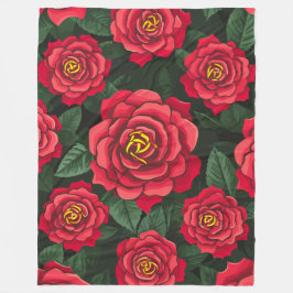 Elegant Röd ros med Lush Grönt Löv Mönster Fleecefilt