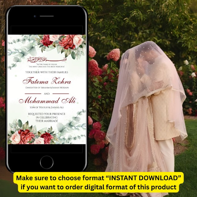 Elegant Röd ros Muslim Bröllop Nikah Inbjudningar (Skapare uppladdad)