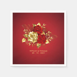 Elegant Röd ros och Guld Tema Bröllop Pappersservett