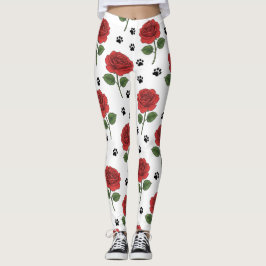 Elegant röd ros och lekfullt tassavtryck Leggings