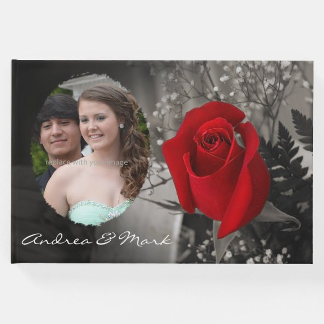 Elegant Röd ros och Soft Kant Oval Photo Ram Gästböcker (Framsida)