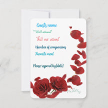 Elegant Röd ros OSA kort - Romantic Bröllop Resp