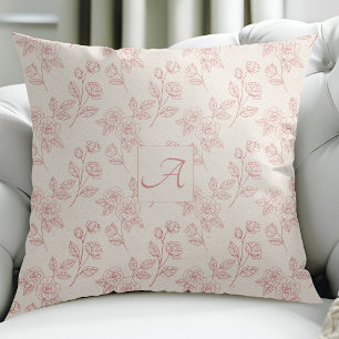 Elegant Röd ros Papper Chintz Monogram Kudde