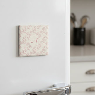 Elegant Röd ros Papper Chintz Monogram Magnet