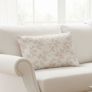 Elegant Röd ros Papper Chintz Monogram Prydnadskudde