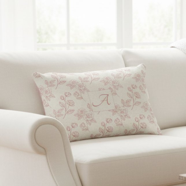 Elegant Röd ros Papper Chintz Monogram Prydnadskudde (Skapare uppladdad)