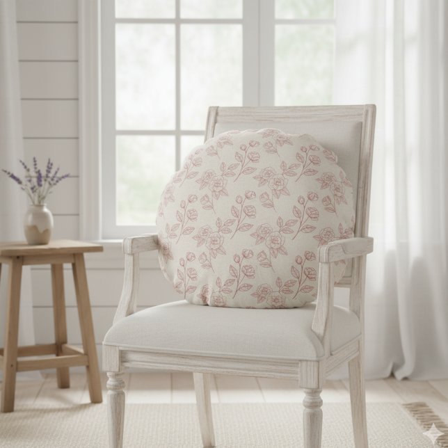 Elegant Röd ros Papper Chintz Rund Kudde (Skapare uppladdad)