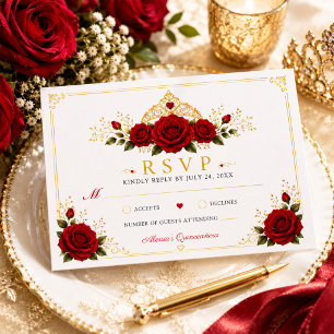 Elegant röd ros prinsessa Quinceañera RSVP-kort OSA Kort