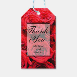 Elegant röd ros rödblommor röd blommigt presentetikett