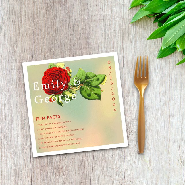 Elegant Röd ros Romantic Blommigt Roligt Facts Brö Pappersservett (Skapare uppladdad)