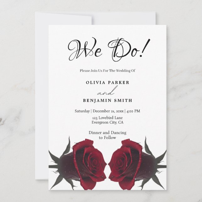 Elegant Röd ros Romantic Bröllop Inbjudningar (Framsida)