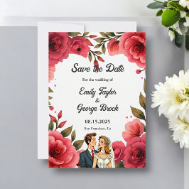 Elegant Röd ros Romantic lite Blommigt Bröllop Spara Datumet