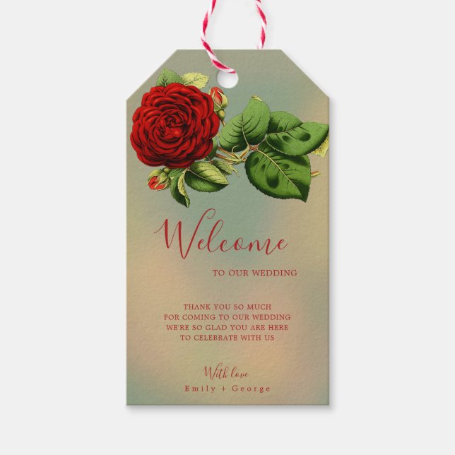 Elegant Röd ros Romantic Summer Blommigt Bröllop Presentetikett (Framsidan)