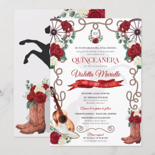 Elegant Röd ros Rustic Mariachi Charra Quinceanos Inbjudningar
