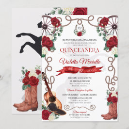 Elegant Röd ros Rustic Mariachi Charra Quinceanos Inbjudningar