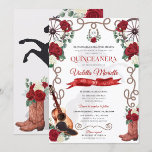 Elegant Röd ros Rustic Mariachi Charra Quinceanos Inbjudningar