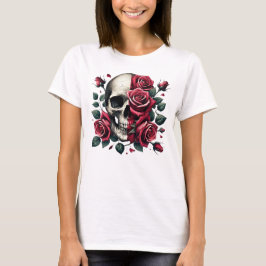 Elegant Röd ros Skull Art T Shirt